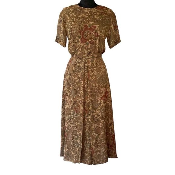 Vintage 100% Silk Saks Fifth Avenue Midi Dress Women’s 6 Paisley Lined - Picture 1 of 8
